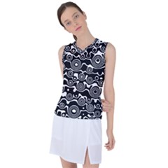 Abstract Black And White Bubble Pattern Women s Sleeveless Sports Top by SpinnyChairDesigns