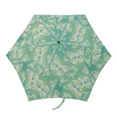 Turquoise Light Green Butterfly Pattern Mini Folding Umbrellas by SpinnyChairDesigns