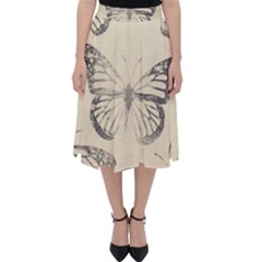 Vintage Ink Stamp On Paper Monarch Butterfly Classic Midi Skirt by SpinnyChairDesigns