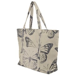 Vintage Ink Stamp On Paper Monarch Butterfly Zip Up Canvas Bag by SpinnyChairDesigns