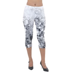 Black And White Abstract Mosaic Pattern Lightweight Velour Capri Leggings  by SpinnyChairDesigns