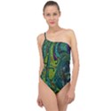 Jungle Print Green Abstract Pattern Classic One Shoulder Swimsuit View1