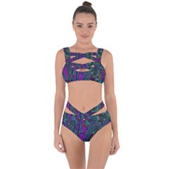 Purple Teal Abstract Jungle Print Pattern Bandaged Up Bikini Set  by SpinnyChairDesigns