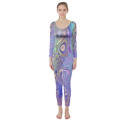 Pastel Marble Paint Swirl Pattern Long Sleeve Catsuit by SpinnyChairDesigns