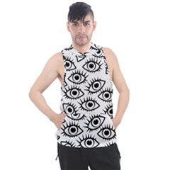 Black And White Cartoon Eyeballs Men s Sleeveless Hoodie