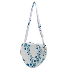 Abstract Blue Flowers On White Heart Shoulder Bag by SpinnyChairDesigns