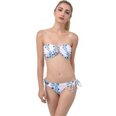 Abstract Blue Flowers On White Twist Bandeau Bikini Set by SpinnyChairDesigns