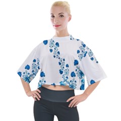 Abstract Blue Flowers On White Mock Neck Tee by SpinnyChairDesigns