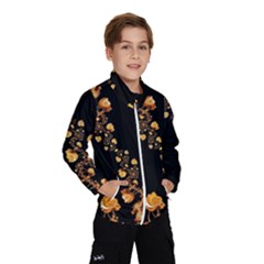 Abstract Gold Yellow Roses On Black Kids  Windbreaker by SpinnyChairDesigns