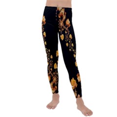 Abstract Gold Yellow Roses On Black Kids  Lightweight Velour Leggings by SpinnyChairDesigns