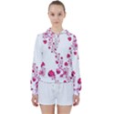 Abstract Pink Roses on White Women s Tie Up Sweat View1