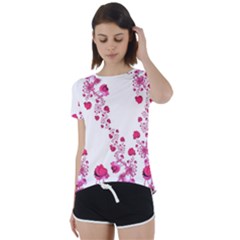 Abstract Pink Roses On White Short Sleeve Foldover Tee