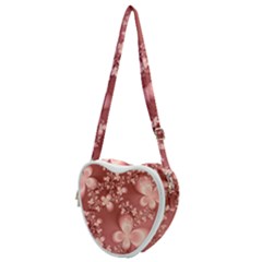 Tea Rose Colored Floral Pattern Heart Shoulder Bag by SpinnyChairDesigns