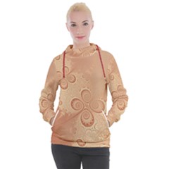 Coral Peach Intricate Swirls Pattern Women s Hooded Pullover by SpinnyChairDesigns