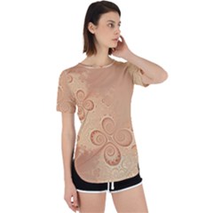 Coral Peach Intricate Swirls Pattern Perpetual Short Sleeve T-shirt by SpinnyChairDesigns