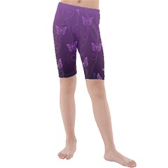 Purple Butterflies Pattern Kids  Mid Length Swim Shorts by SpinnyChairDesigns