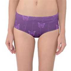 Purple Butterflies Pattern Mid-waist Bikini Bottoms by SpinnyChairDesigns