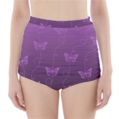 Purple Butterflies Pattern High-waisted Bikini Bottoms by SpinnyChairDesigns