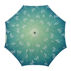 White Butterflies On Blue And Light Green Golf Umbrellas by SpinnyChairDesigns