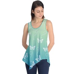 White Butterflies On Blue And Light Green Sleeveless Tunic by SpinnyChairDesigns