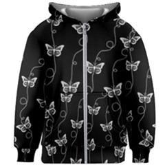 Black And White Butterfly Pattern Kids  Zipper Hoodie Without Drawstring by SpinnyChairDesigns