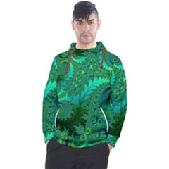 Green Floral Fern Swirls And Spirals Men s Pullover Hoodie by SpinnyChairDesigns