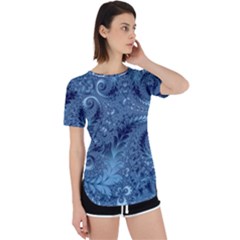 Blue Floral Fern Swirls And Spirals  Perpetual Short Sleeve T-shirt by SpinnyChairDesigns