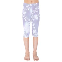 Pale Violet And White Floral Pattern Kids  Capri Leggings 