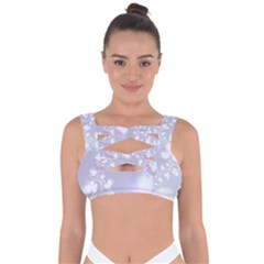 Pale Violet And White Floral Pattern Bandaged Up Bikini Top