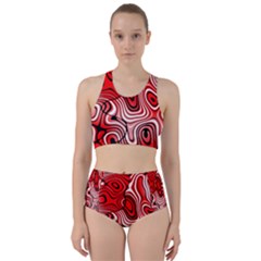 Black Red White Abstract Stripes Racer Back Bikini Set by SpinnyChairDesigns