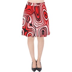 Black Red White Abstract Stripes Velvet High Waist Skirt by SpinnyChairDesigns