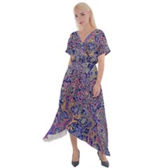 Colorful Marbled Paint Texture Cross Front Sharkbite Hem Maxi Dress by SpinnyChairDesigns
