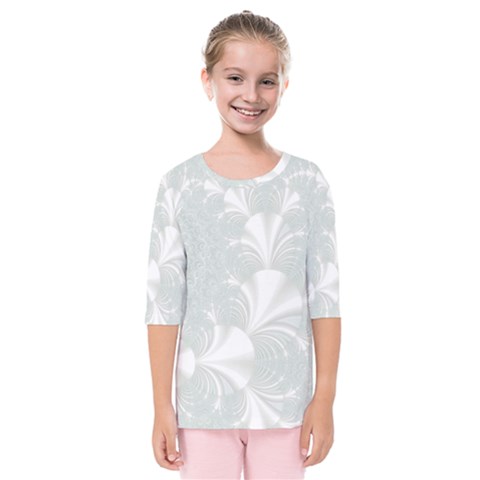 Mint Cream And White Intricate Swirl Spiral Kids  Quarter Sleeve Raglan Tee by SpinnyChairDesigns