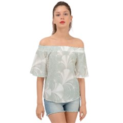 Mint Cream And White Intricate Swirl Spiral Off Shoulder Short Sleeve Top by SpinnyChairDesigns