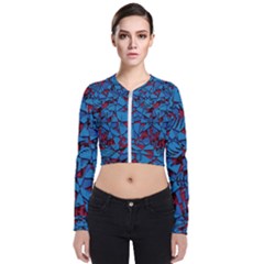 Red Blue Abstract Grunge Pattern Long Sleeve Zip Up Bomber Jacket by SpinnyChairDesigns