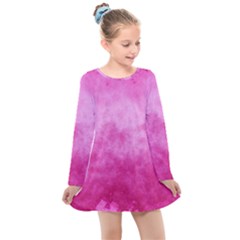 Abstract Pink Grunge Texture Kids  Long Sleeve Dress by SpinnyChairDesigns