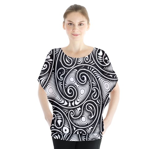 Abstract Paisley Black And White Batwing Chiffon Blouse by SpinnyChairDesigns