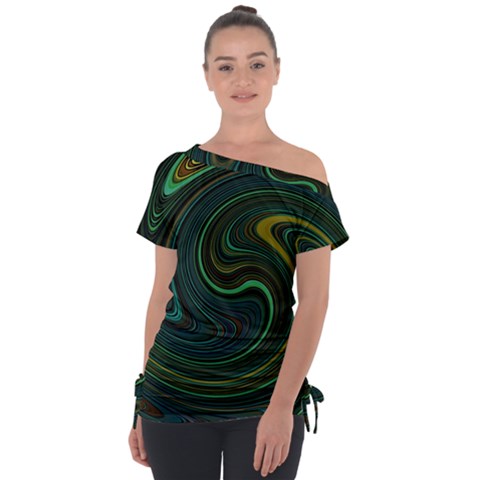 Dark Green Swirls Tie-up Tee by SpinnyChairDesigns