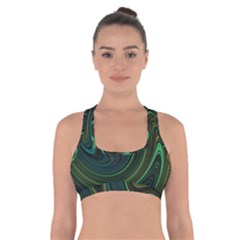 Dark Green Swirls Cross Back Sports Bra by SpinnyChairDesigns