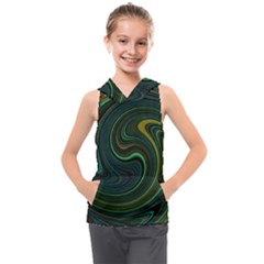 Dark Green Swirls Kids  Sleeveless Hoodie by SpinnyChairDesigns