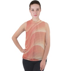 Coral Peach Swoosh Mock Neck Chiffon Sleeveless Top by SpinnyChairDesigns