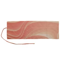 Coral Peach Swoosh Roll Up Canvas Pencil Holder (m) by SpinnyChairDesigns