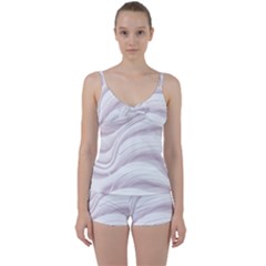 Pale Pink And White Swoosh Tie Front Two Piece Tankini