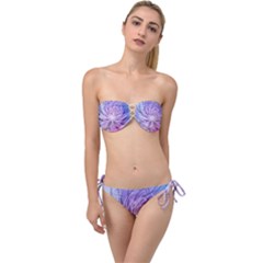 Watercolor Blue Purple Floral Pattern Twist Bandeau Bikini Set by SpinnyChairDesigns