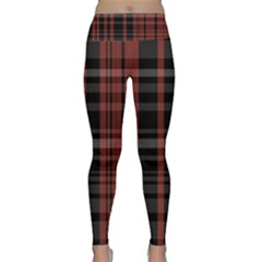 Black And Red Striped Plaid Lightweight Velour Classic Yoga Leggings by SpinnyChairDesigns