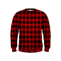 Grunge Red Black Buffalo Plaid Kids  Sweatshirt by SpinnyChairDesigns