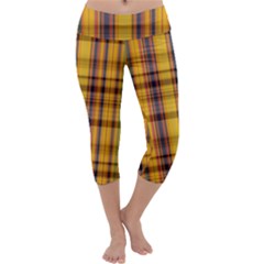 Madras Plaid Yellow Gold Capri Yoga Leggings by SpinnyChairDesigns