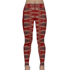 Red Grey Ikat Pattern Classic Yoga Leggings by SpinnyChairDesigns