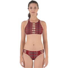 Red Grey Ikat Pattern Perfectly Cut Out Bikini Set by SpinnyChairDesigns