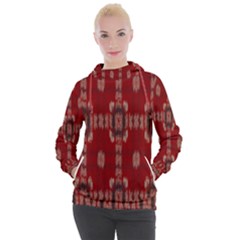 Red Grey Ikat Pattern Women s Hooded Pullover by SpinnyChairDesigns